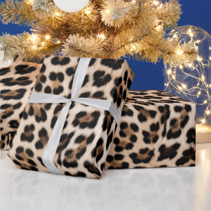 Creamy Brown Black Leopard   Wrapping Paper