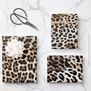 Creamy Brown Black Leopard   Wrapping Paper Sheets