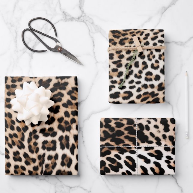 Creamy Brown Black Leopard   Wrapping Paper Sheets (Front)