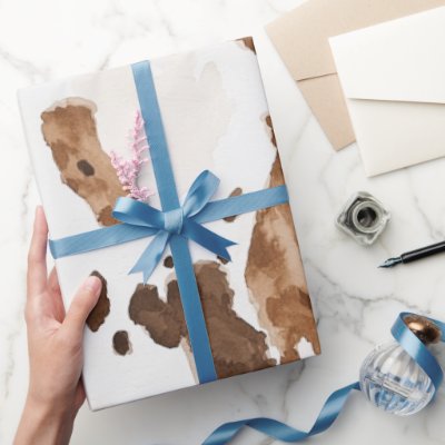 Creamy Brown Chocolate Cow Print Animal Birthday Wrapping Paper