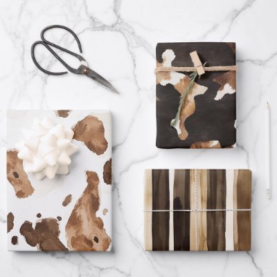 Creamy Brown Chocolate Cow Print Animal Birthday Wrapping Paper Sheets