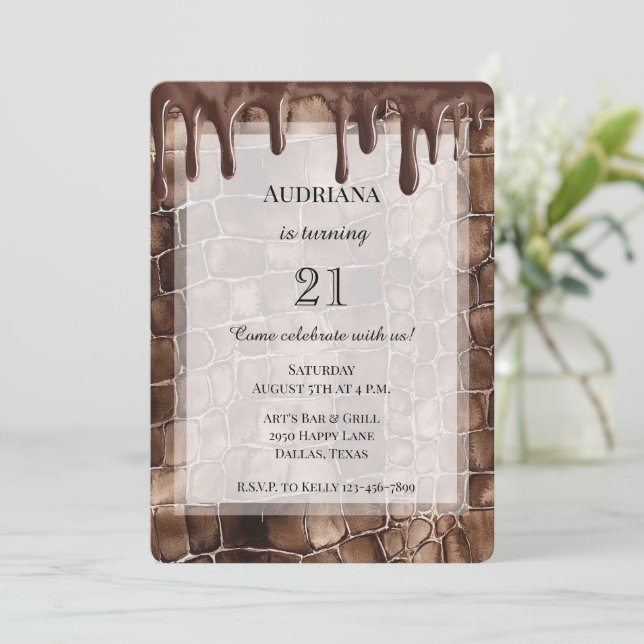 Creamy Brown Chocolate Drips Birthday Invitation (Standing Front)