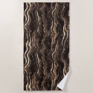 Creamy Brown Chocolate Gold Wavy Stripes  Beach Towel