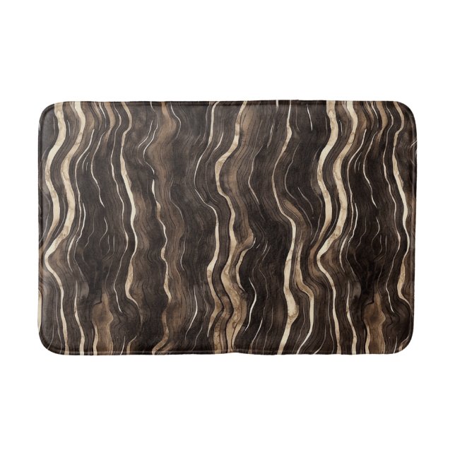 Creamy Brown Chocolate Gold Wavy Stripes Christmas Bath Mat (Front)