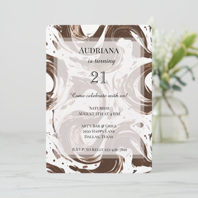 Creamy Brown Chocolate Swirls Birthday Invitation (Standing Front)