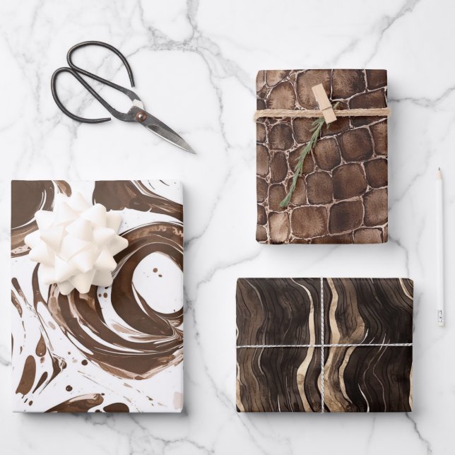 Creamy Brown Chocolate Swirls Birthday Wrapping Paper Sheets (Front)
