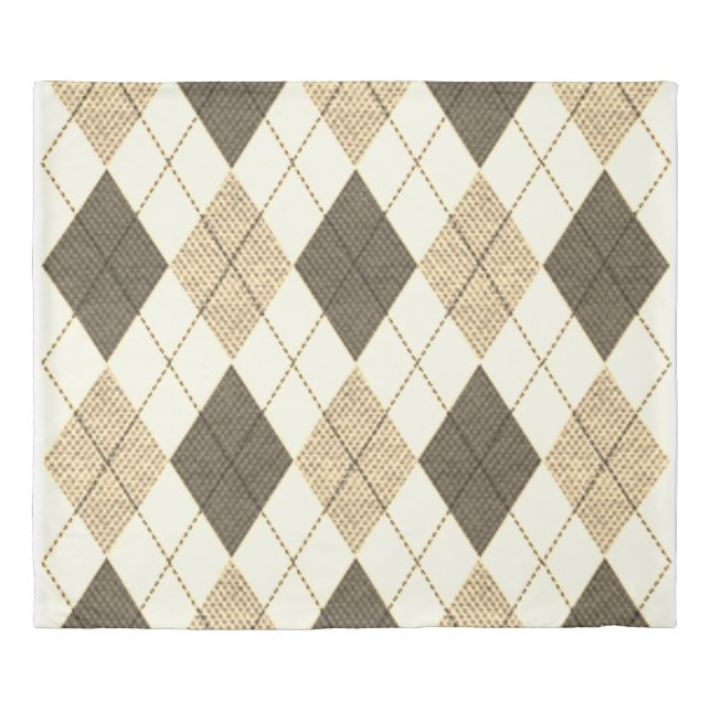 Creamy Brown Neutral Argyle Modern Minimalist Duvet Cover (Front)