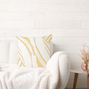 Creamy Butter Yellow and White Curvy Stripes Boho Throw Pillow