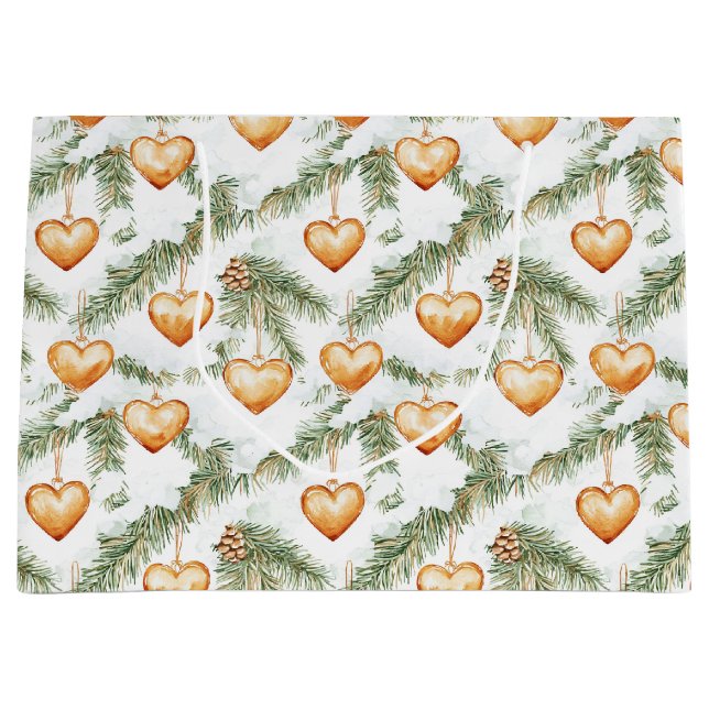 Creamy Caramel Hearts Christmas Tree Branches Large Gift Bag (Front)