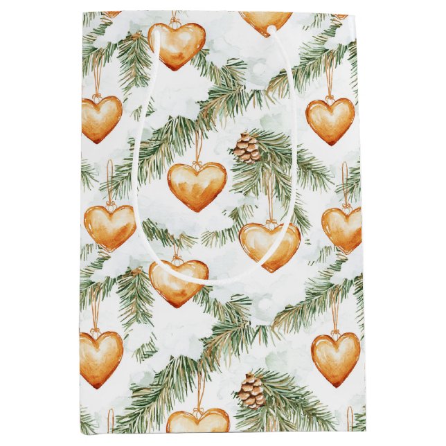 Creamy Caramel Hearts Christmas Tree Branches Medium Gift Bag (Front)