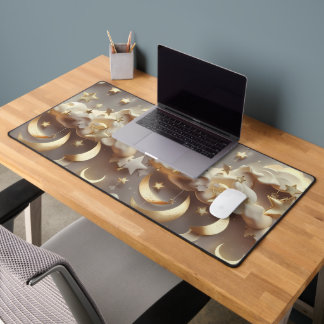 Creamy Celestial Moon Phases Desk Mat