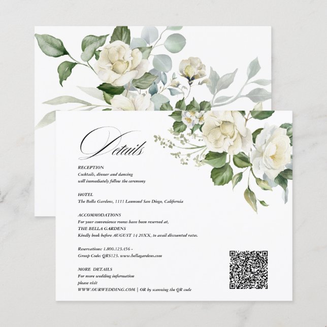 Creamy Floral Eucalyptus QR code Details Wedding (Front/Back)