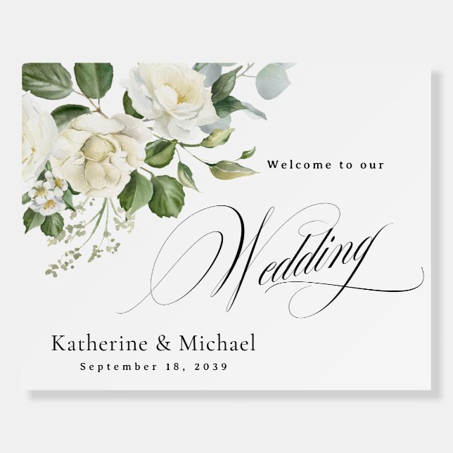 Creamy Floral Eucalyptus Welcome Wedding Sign (Front)