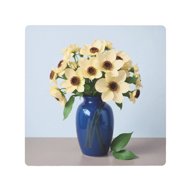 Creamy Flowers In Cobalt Blue Vase Metal Print (Front)