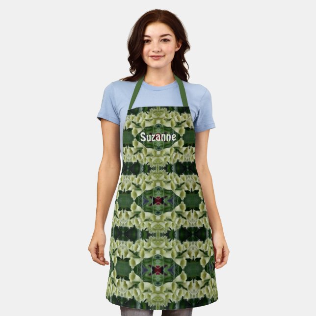 Creamy Foxglove Flower Pattern Personalized Apron (Worn)