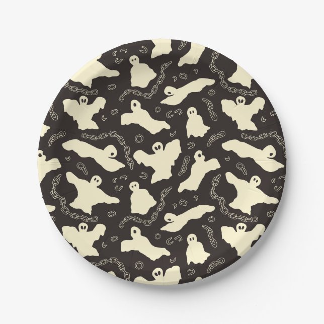 Creamy Ghosts - Halloween pattern. Paper Plates (Front)