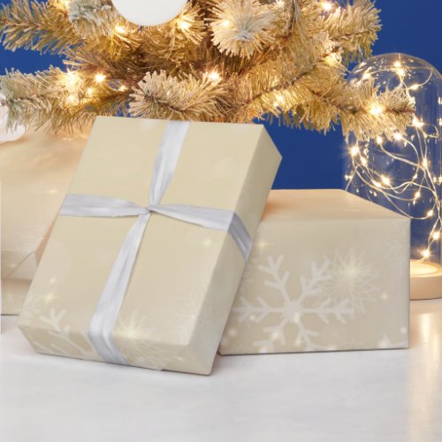 Creamy Golden Christmas Snowflakes Wrapping Paper