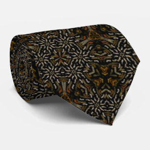 Creamy Golden Yellows Raked Pattern On Black Neck Tie