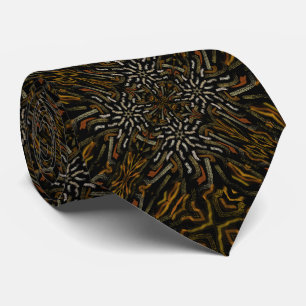 Creamy Golden Yellows Raked Pattern On Black Neck Tie