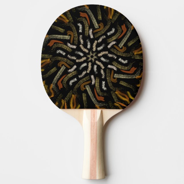Creamy Golden Yellows Raked Pattern On Black Ping Pong Paddle (Front)