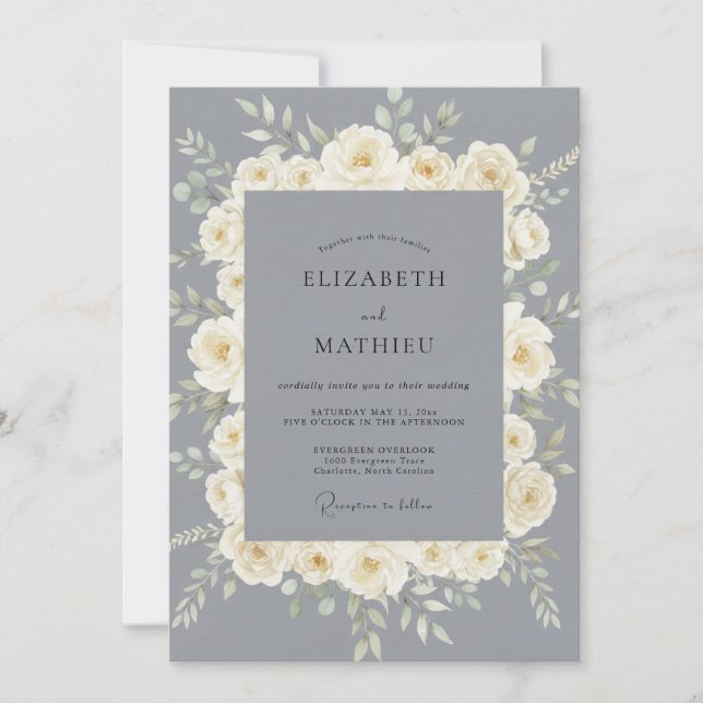 Creamy Gray Rose Wedding Invitation (Front)
