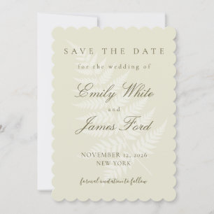 Creamy Green 5x7 Fern Scalloped Save the Date Invitation