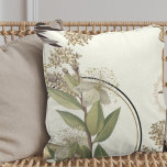 Creamy Ivory Artistic Botanical Floral Design Throw Pillow<br><div class="desc">Stylish throw pillow features an artistic botanical floral design in a stylish neutral color palette with soft hues. An artistic floral design features a blooming myrtle branch and an abstract composition with faint geometric circles and olive branches and blooming flowers in earthy shades on a creamy ivory background. This layered...</div>