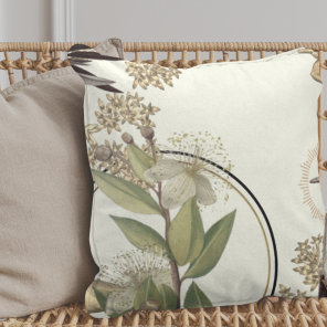 Creamy Ivory Artistic Botanical Floral Design Throw Pillow