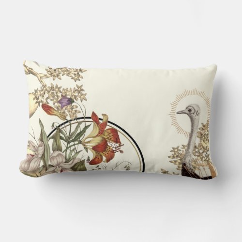 Creamy Ivory Artistic Tiger Lily Floral Design Lumbar Pillow