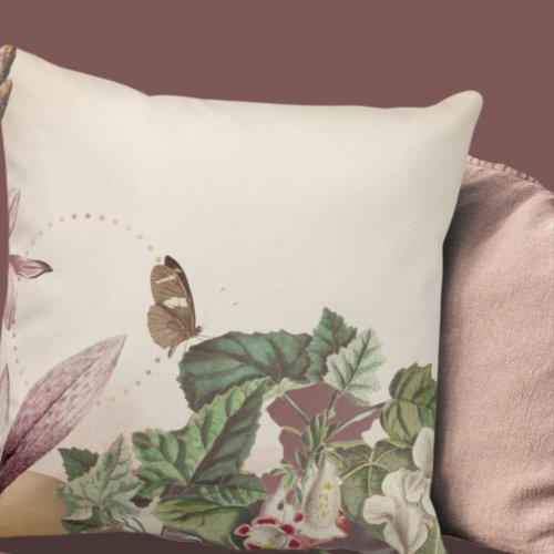 Creamy Ivory Botanical Cats Claw Butterfly Throw Pillow