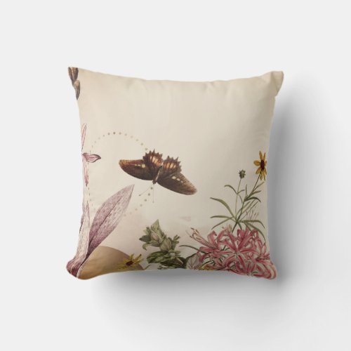 Creamy Ivory Nature Scene Cats Claw Butterfly Throw Pillow