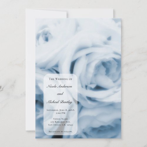 Creamy Light Blue Roses Elegant Minimal Wedding  Invitation