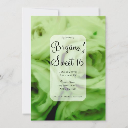 Creamy Lime Green Roses Sweet 16 Birthday Party  Invitation