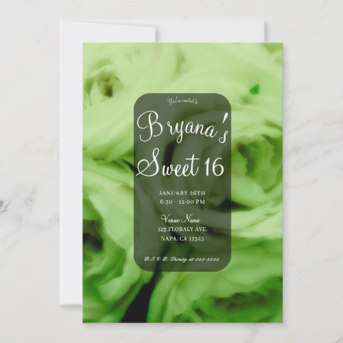 Creamy Lime Green Roses Sweet 16 Birthday Party Invitation