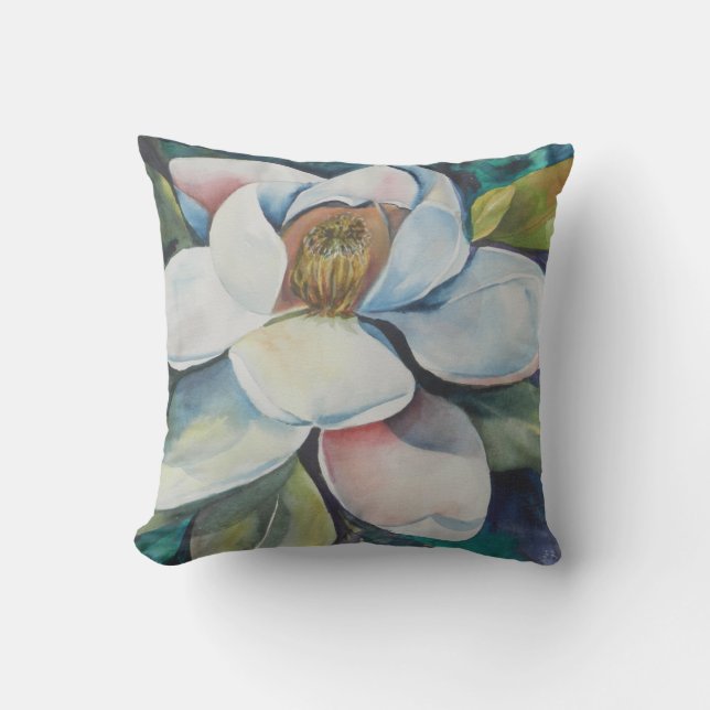 Creamy Magnolia Flower Outdoor Pillow (Front)