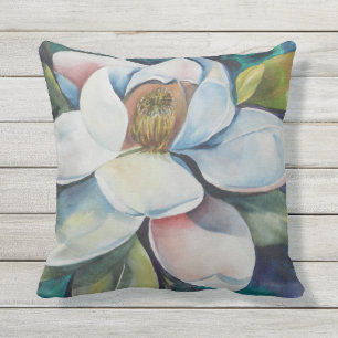 Creamy Magnolia Flower Outdoor Pillow