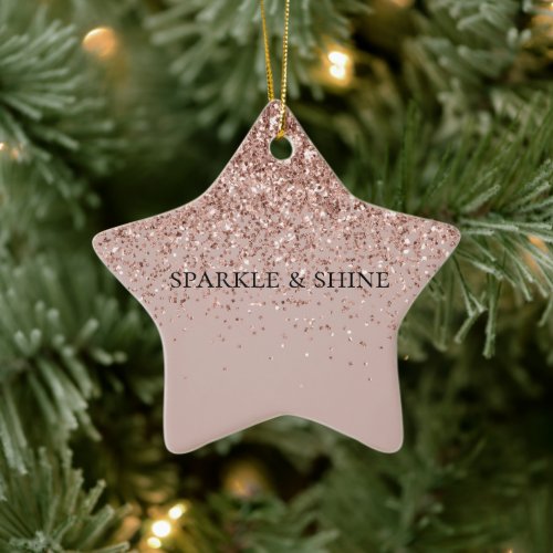 Creamy Mauve Rose Gold Glitter Sparkle Ceramic Ornament