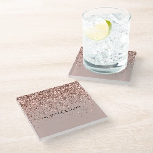 Creamy Mauve Rose Gold Glitter Sparkle Glass Coaster