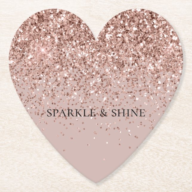 Creamy Mauve Rose Gold Glitter Sparkle Paper Coaster (Front)