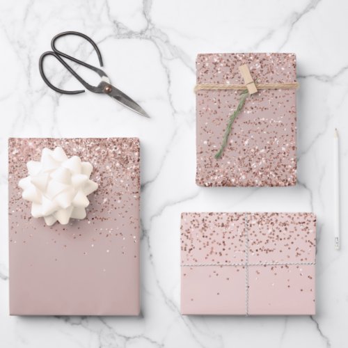 Creamy Mauve Rose Gold Glitter Sparkle Wrapping Paper Sheets