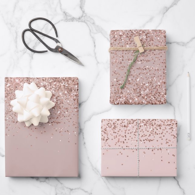 Creamy Mauve Rose Gold Glitter Sparkle Wrapping Paper Sheets (Front)