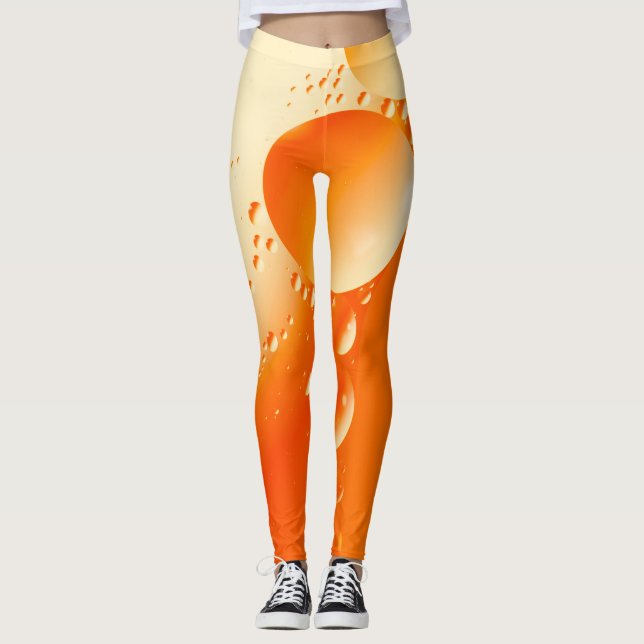 Creamy Orange Color Circular Abstract Design Leggings (Front)