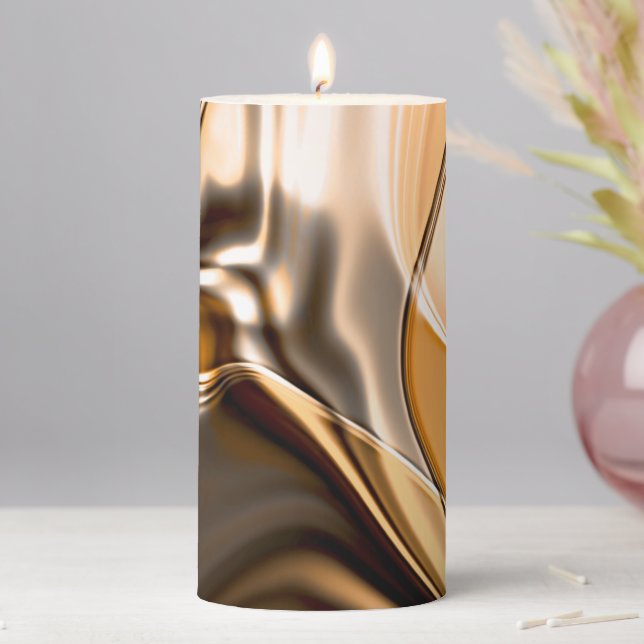 Creamy orange to brown twisted reflecting lighting pillar candle (In Situ)