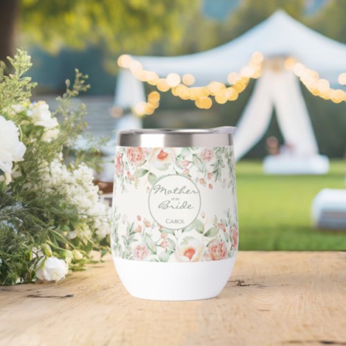 Creamy Peach Ranunculus Mother of the Bride Thermal Wine Tumbler