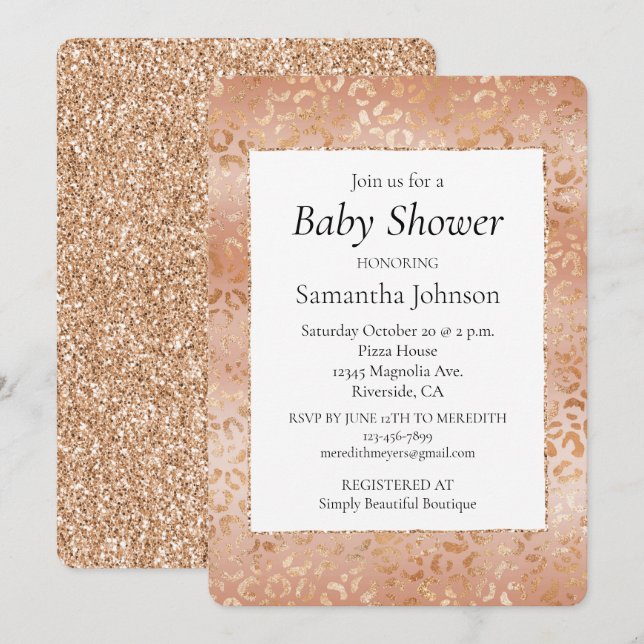 Creamy Peach Rose Blush Leopard Print  Invitation (Front/Back)