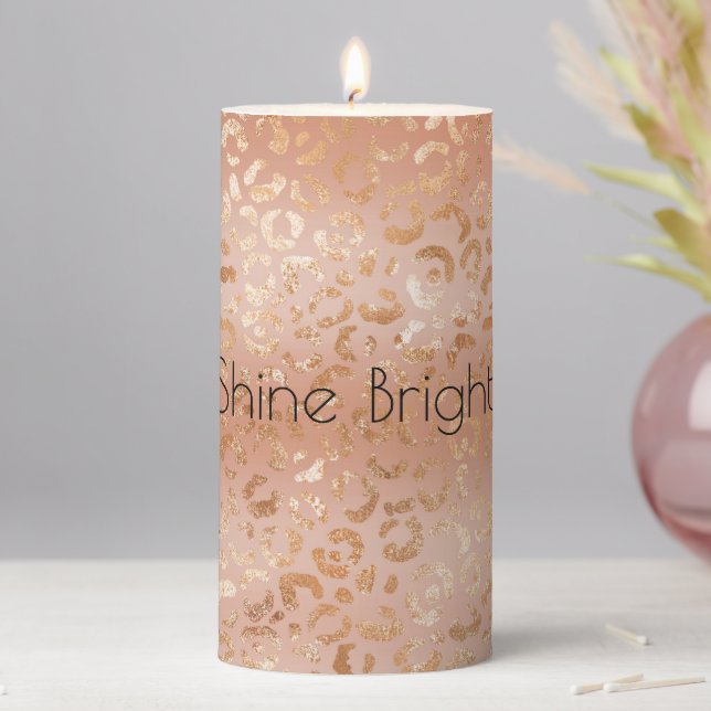 Creamy Peach Rose Blush Leopard Print   Pillar Candle (In Situ)