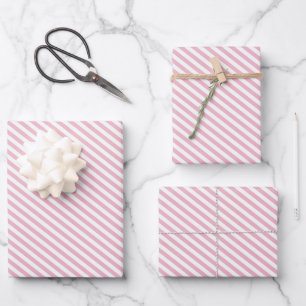 Creamy Pink and White Diagonal Stripes Pattern Wrapping Paper Sheets