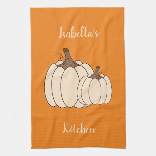 Creamy Pumpkins Orange Kitchen Towel with Name