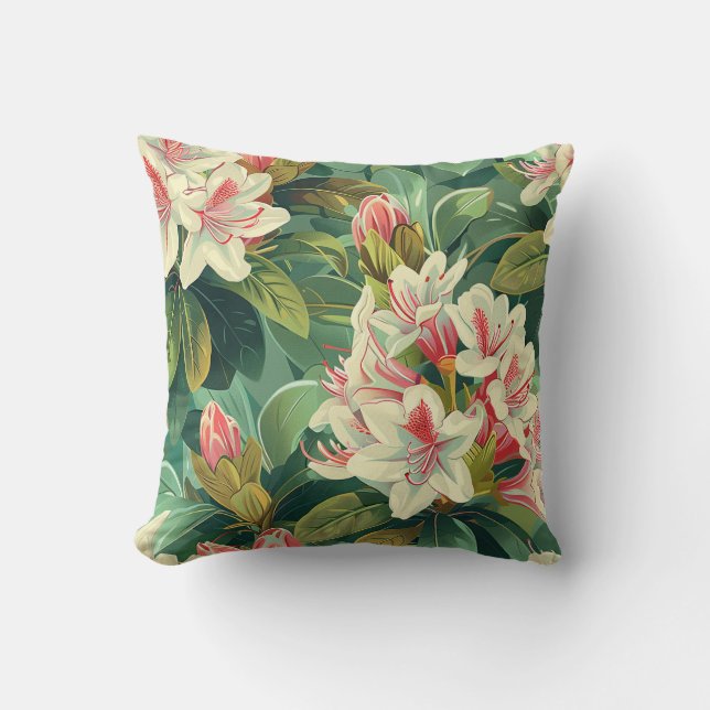 Creamy rhododendron flower blossom with petals throw pillow (Front)