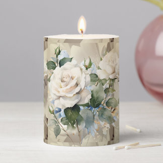 Creamy Roses Watercolor  Pillar Candle